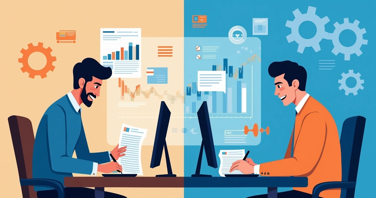Comparação visual de processo manual versus automatizado em geração de leads 