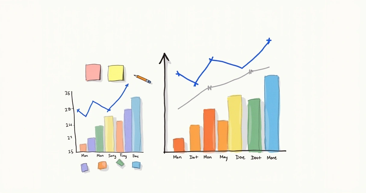 Comparativo mensal de desempenho digital em gráficos coloridos