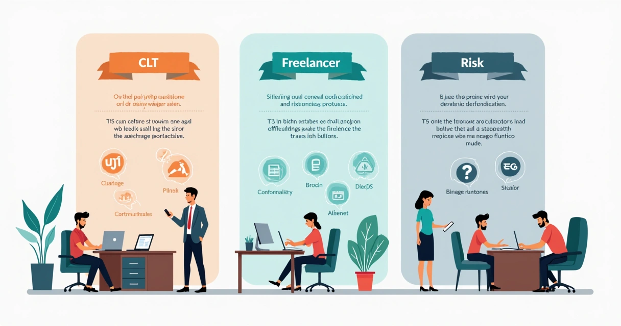 Quadro comparativo entre CLT, autônomo e terceirizado mostrando custos e riscos 