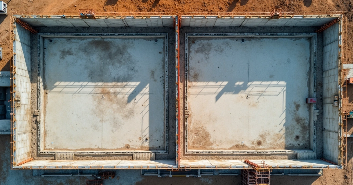 Comparação aérea de fases da obra em duas datas