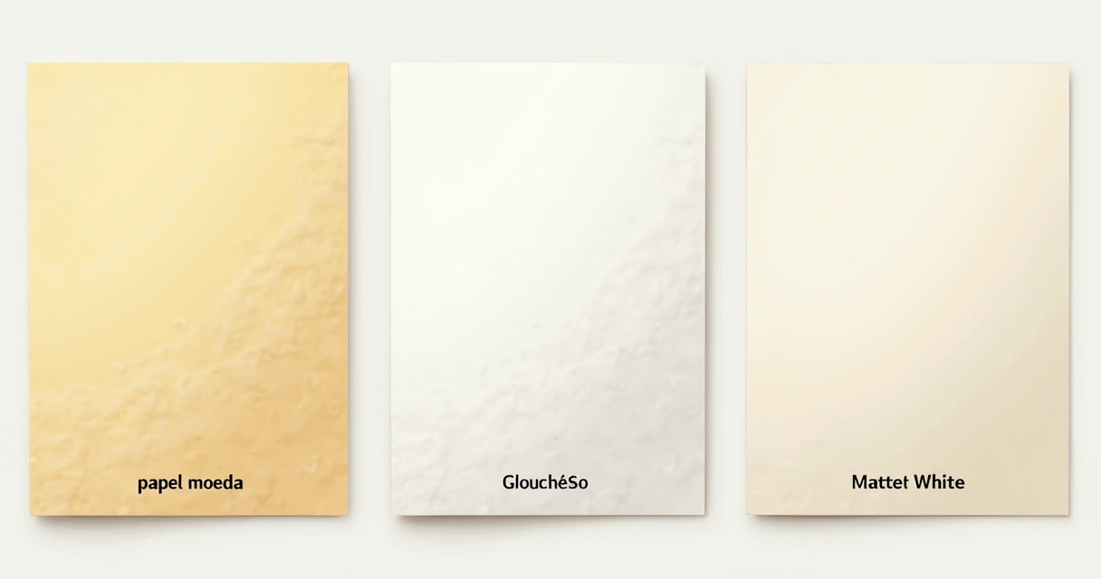 Comparativo visual entre papel moeda, couché e offset usados em diplomas personalizados 