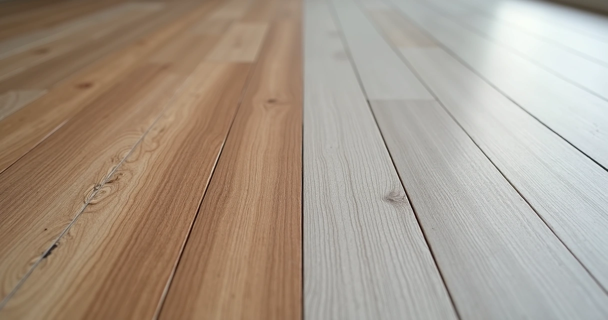 Comparação visual lado a lado entre piso laminado e vinílico
