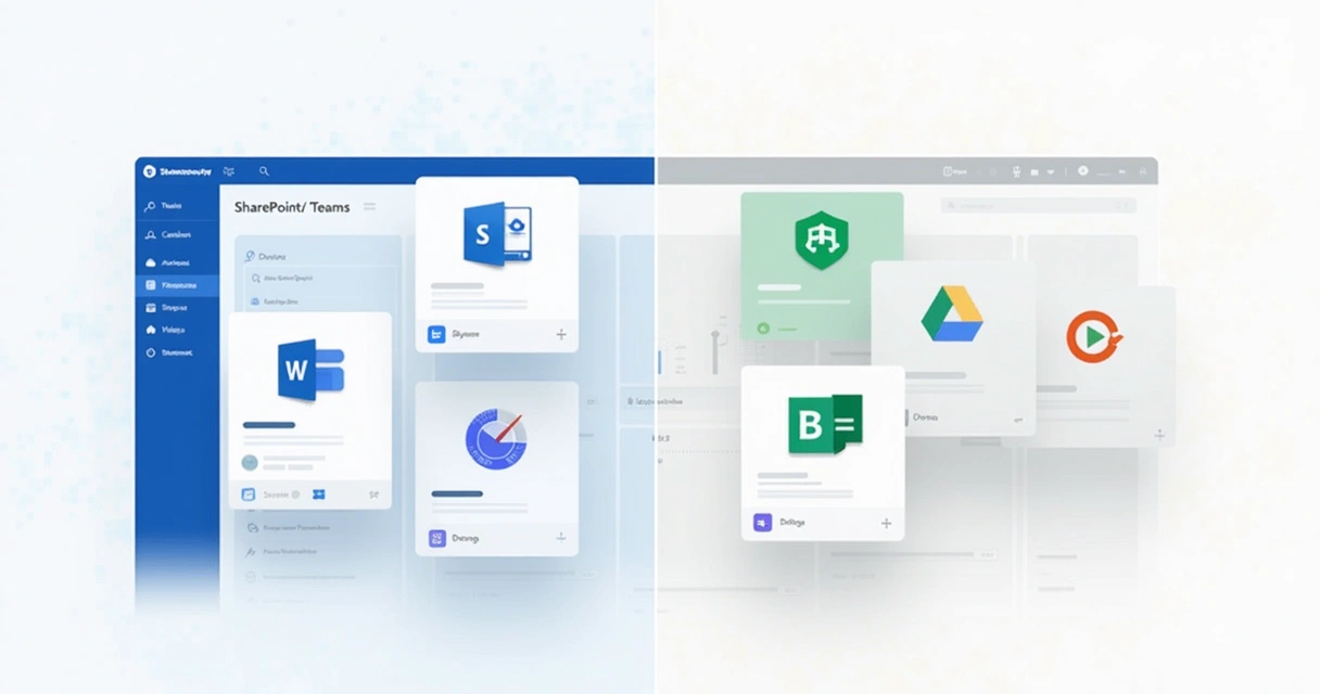 Comparação visual entre funcionalidades de SharePoint e Google Drive 
