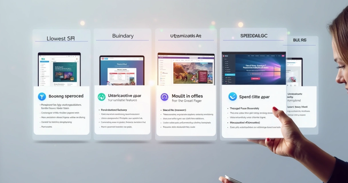Comparação visual de plataformas de criação de sites com diferentes recursos 