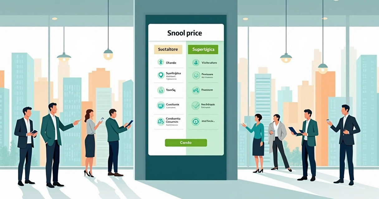 Comparação visual de preços de sistemas para condomínios em painel digital corporativo 