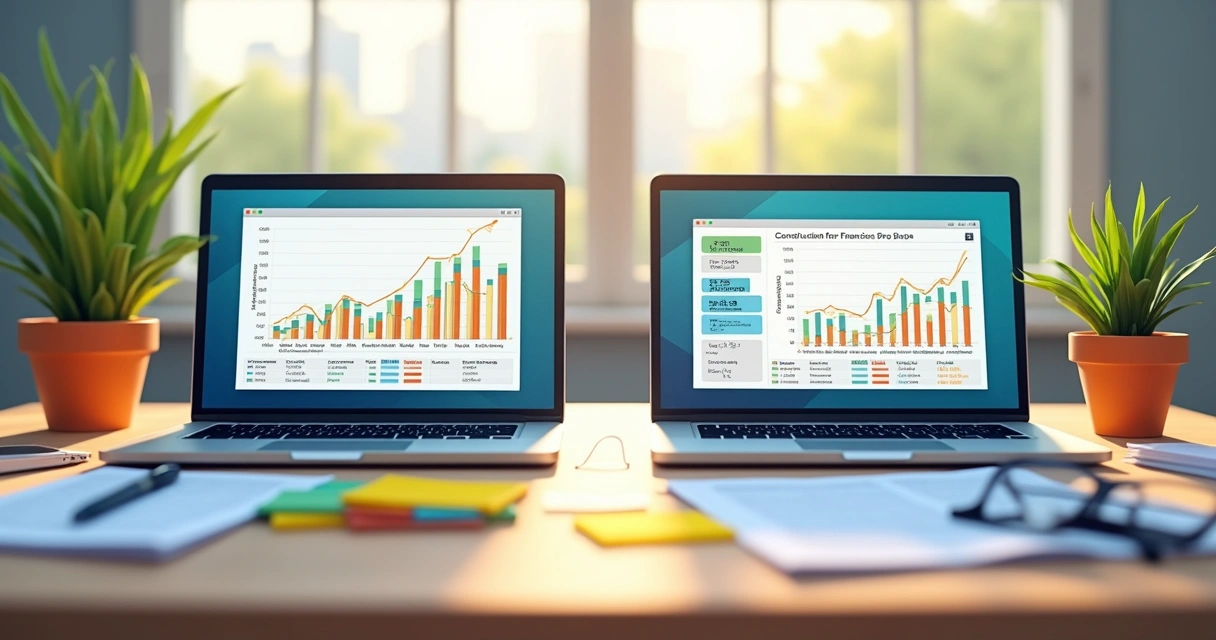 Comparação de propostas de financiamento em duas telas, destaque para gráficos de parcelas e taxas 
