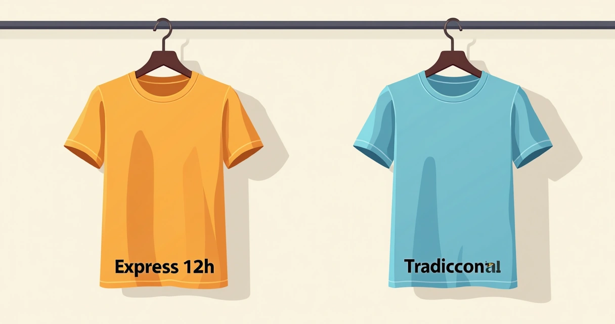 Comparativo visual entre camiseta personalizada express e tradicional 