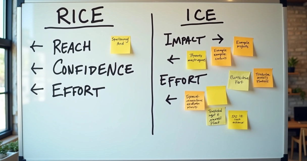 Quadro dividindo método RICE e ICE, com exemplos visuais dos critérios e pontos de avaliação. 