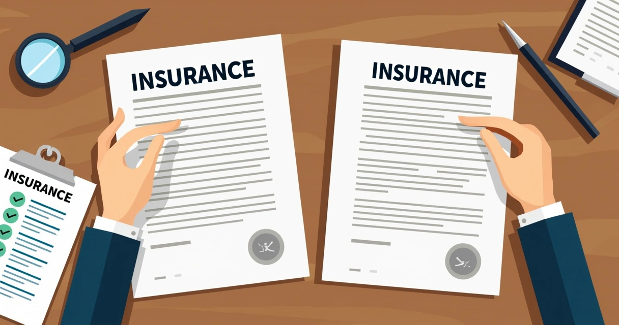 Comparação de dois contratos de seguro vistos sobre mesa 