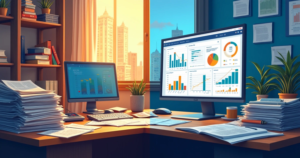 Comparação visual entre sistema tradicional e plataforma digital de construção 