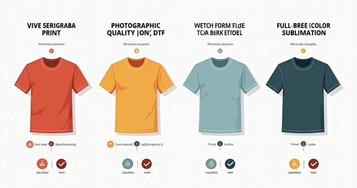 Comparativo visual das técnicas de estampa para camiseta personalizada, lado a lado