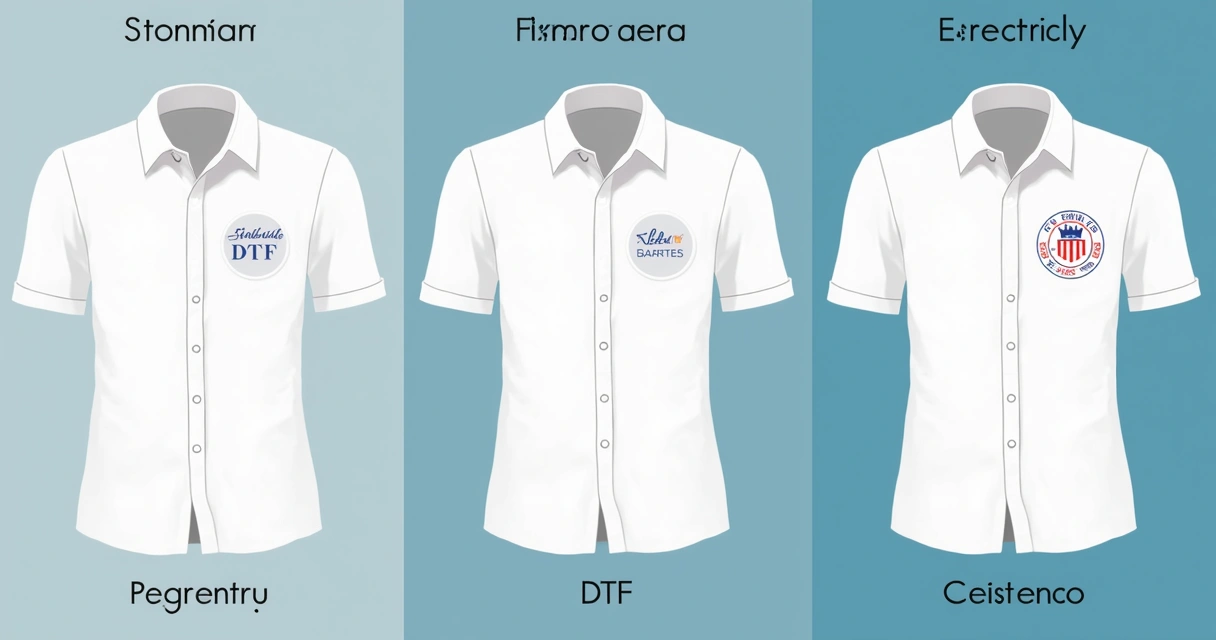Comparativo entre técnicas de personalização em blusa branca 