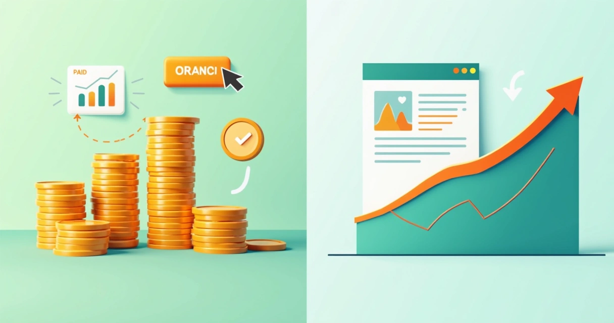 Comparativo visual entre tráfego pago e orgânico com gráficos lado a lado 