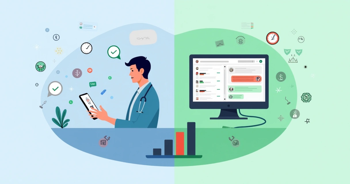 Ilustração corporativa flat mostrando comparação entre WhatsApp pessoal e campanhas automáticas de mensagens 