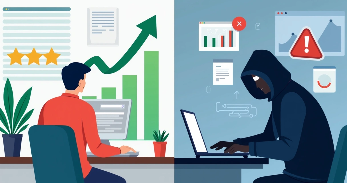 Comparativo visual entre white hat SEO e black hat SEO