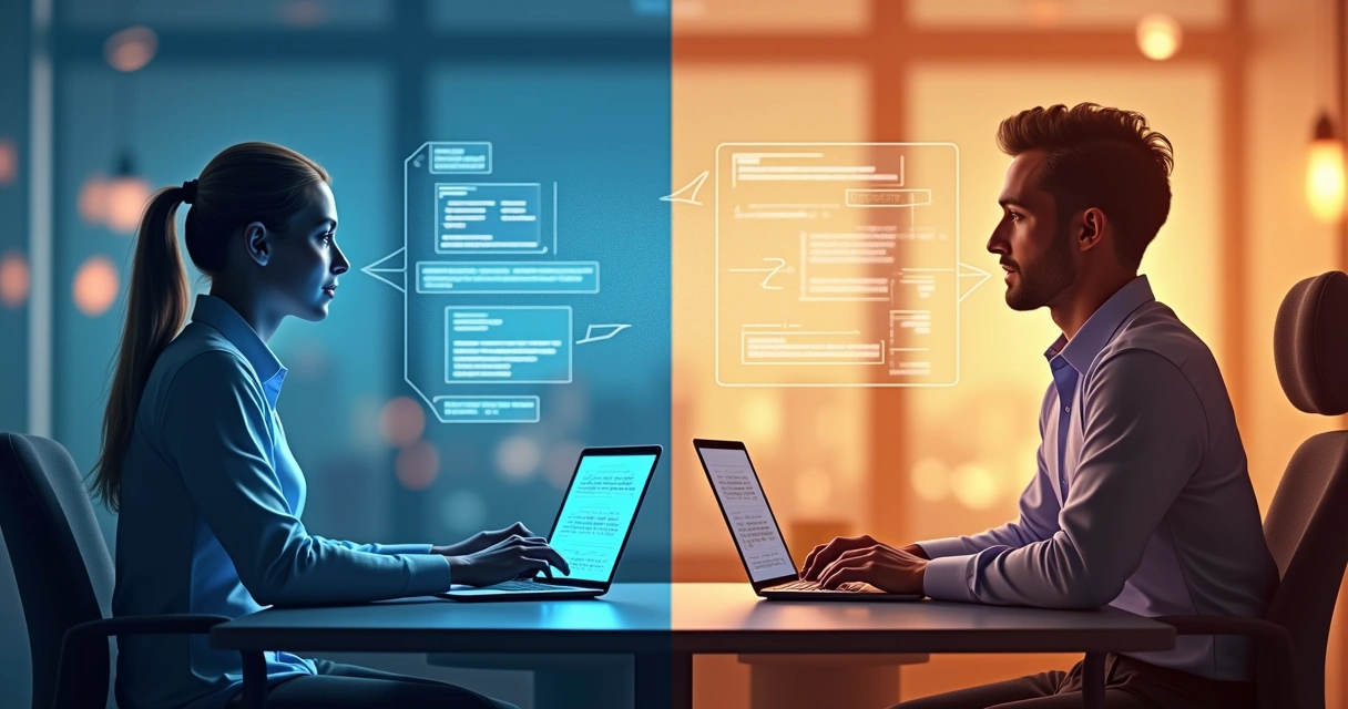 Diferença visual entre agente de IA e chatbot em atendimento a clientes B2B 