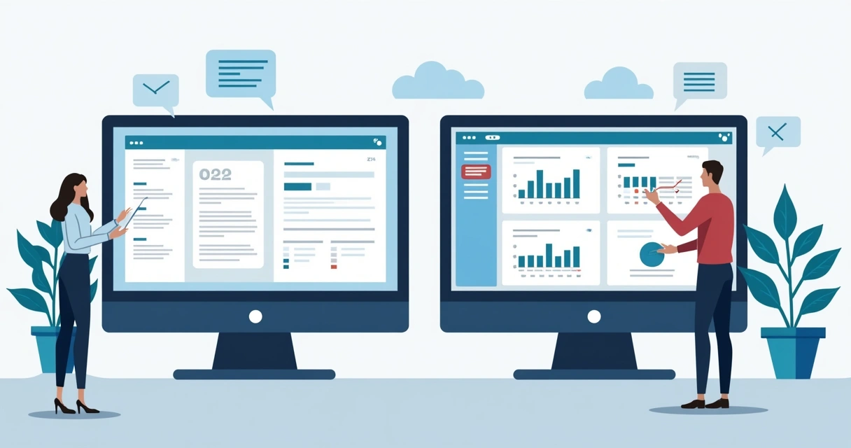 Side-by-side illustration of e-signature platforms with contract management features 