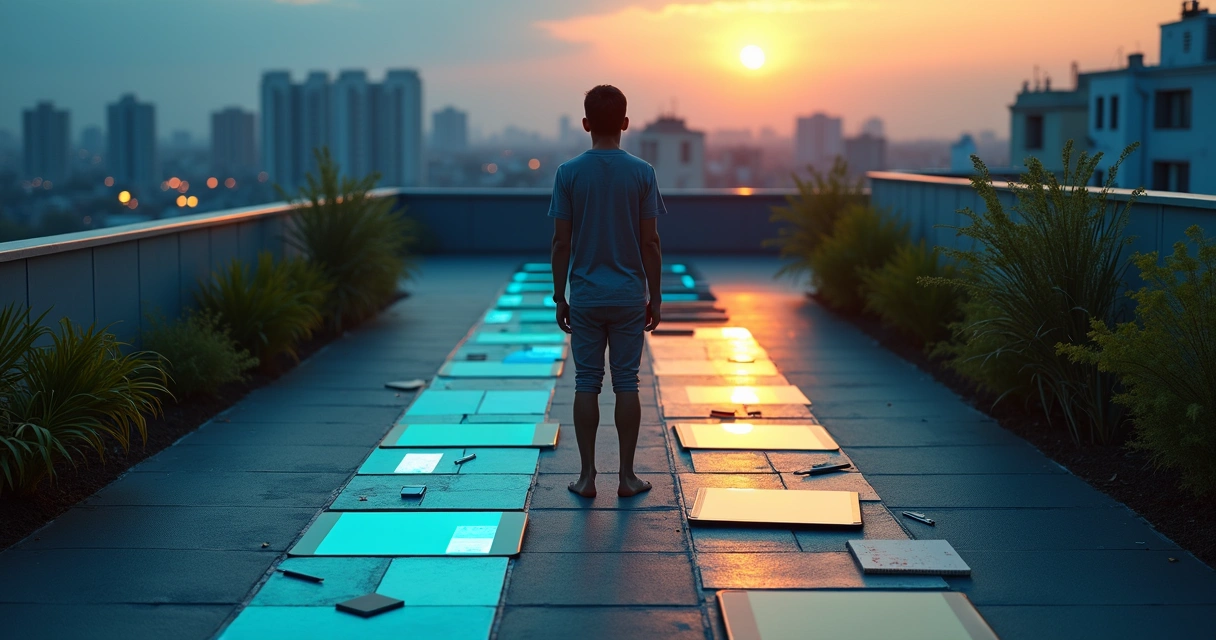 Person standing at a forked path choosing self-acceptance over social comparison 
