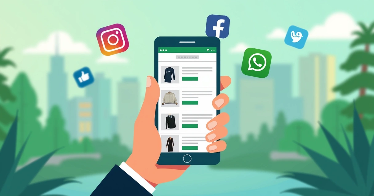 Pessoa compartilhando catálogo digital pelo WhatsApp no celular 
