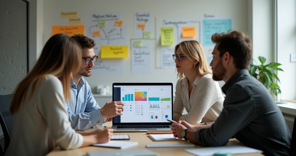 Equipe compartilha conhecimento sobre IA em reunião