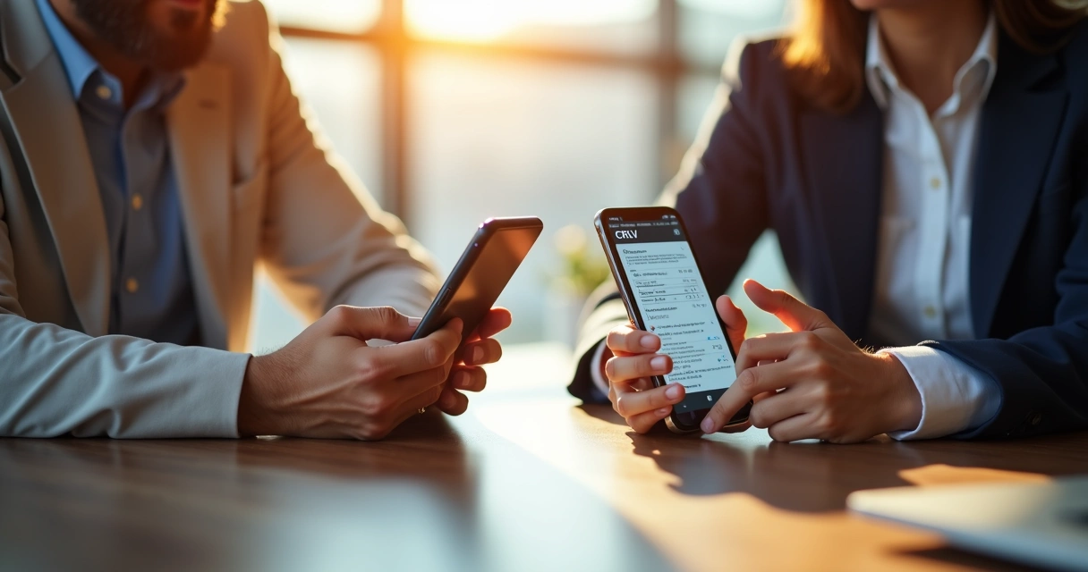 Pessoa enviando documento CRLV digital para outra pessoa pelo celular 