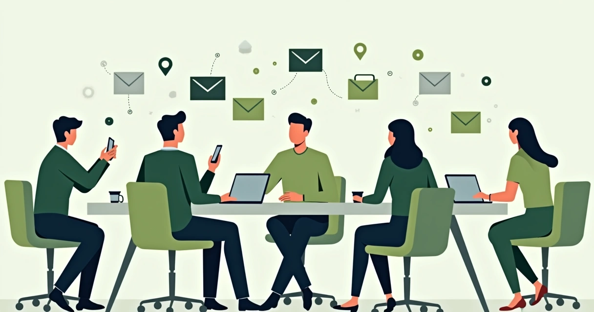 Ilustração de grupo trocando e-mails e newsletters
