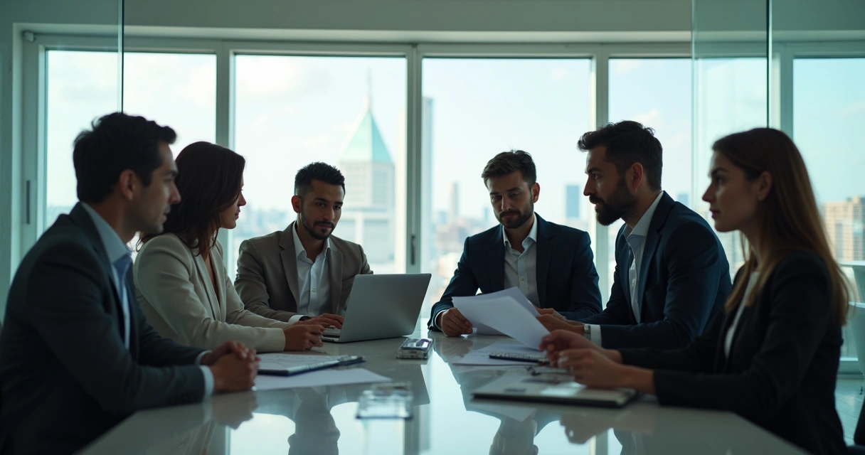 Profissional guardando documentos enquanto colegas trabalham juntos 