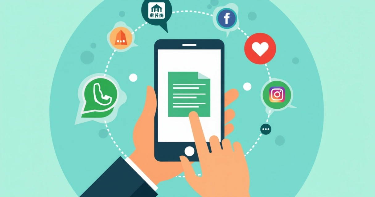 Pessoa compartilhando link de catálogo online em redes sociais 