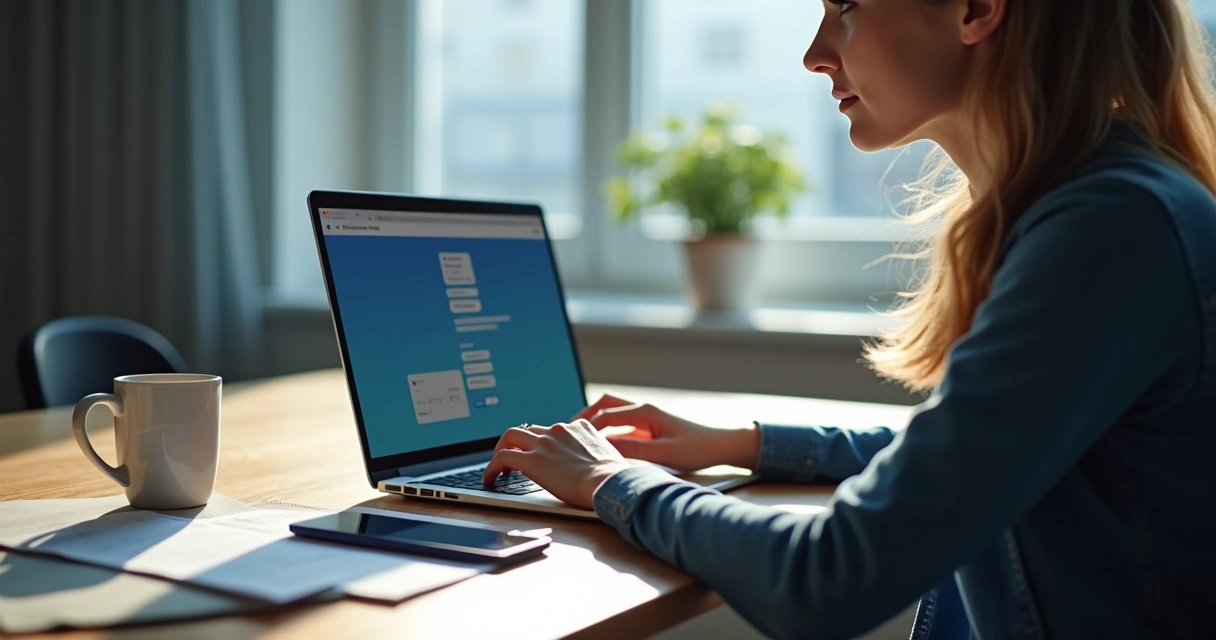 Pessoa digitando em laptop e criando post para rede social profissional 