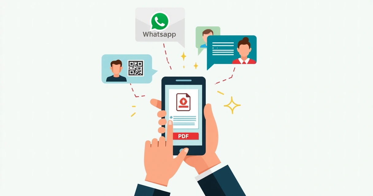 Pessoa enviando catálogo digital em PDF pelo WhatsApp para clientes 