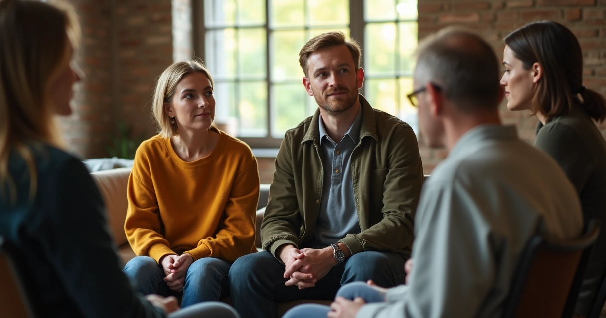 Persona hablando en círculo de confianza compartiendo emociones 