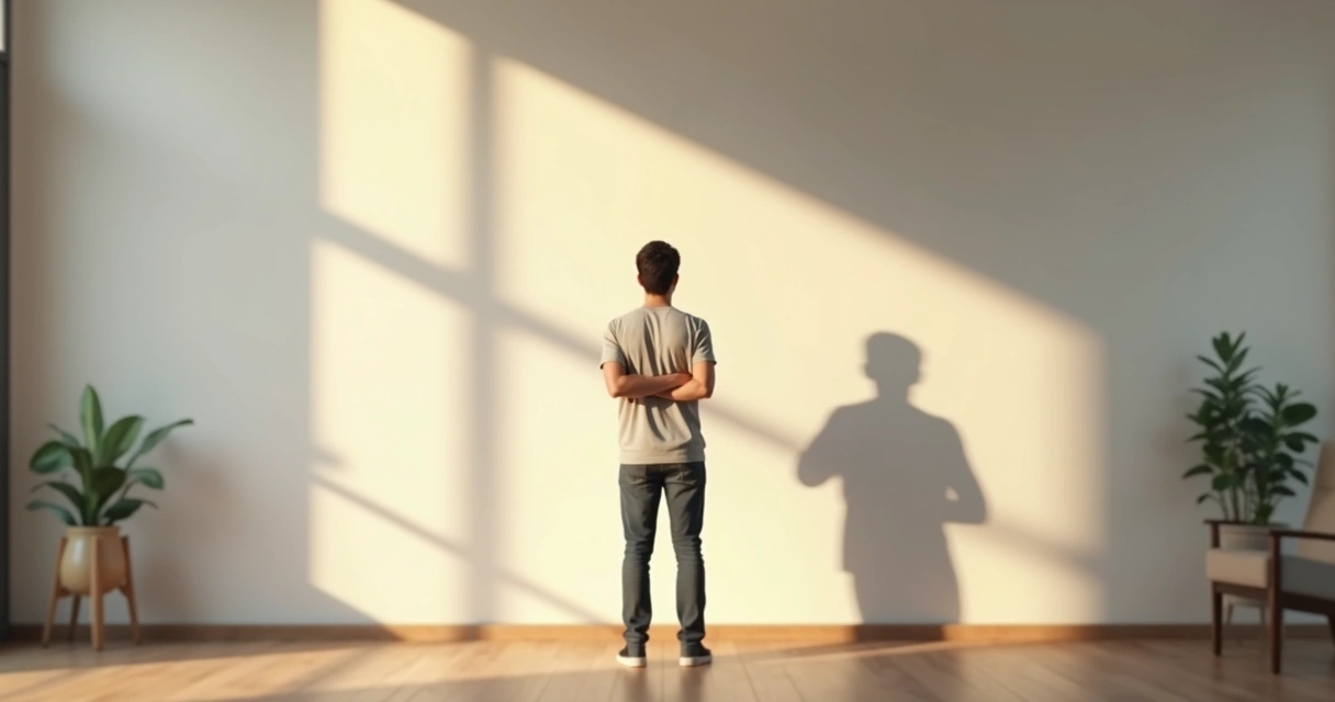 Persona frente a pared con dos sombras, una rígida y otra ofreciendo abrazo 
