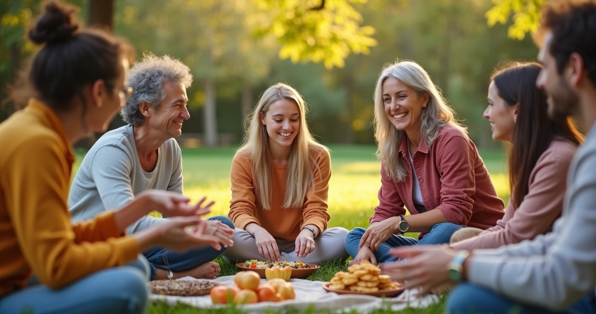 People of various ages gathering, sharing kind gestures and support 