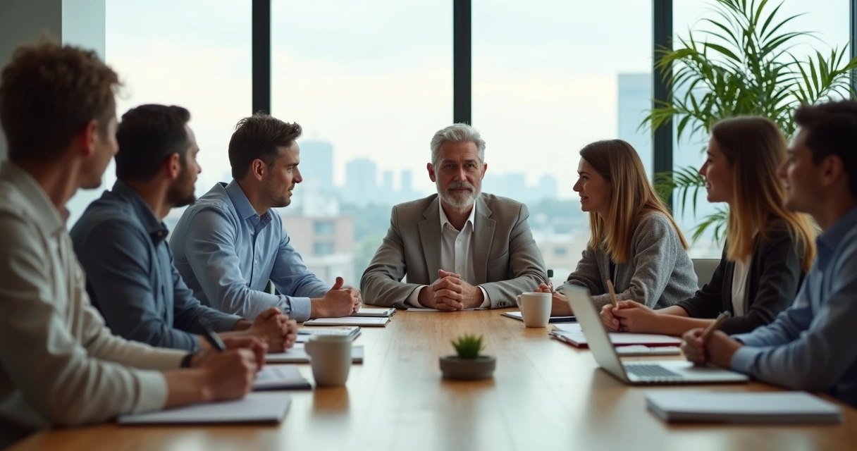 Leader listening attentively to team in a calm modern office 