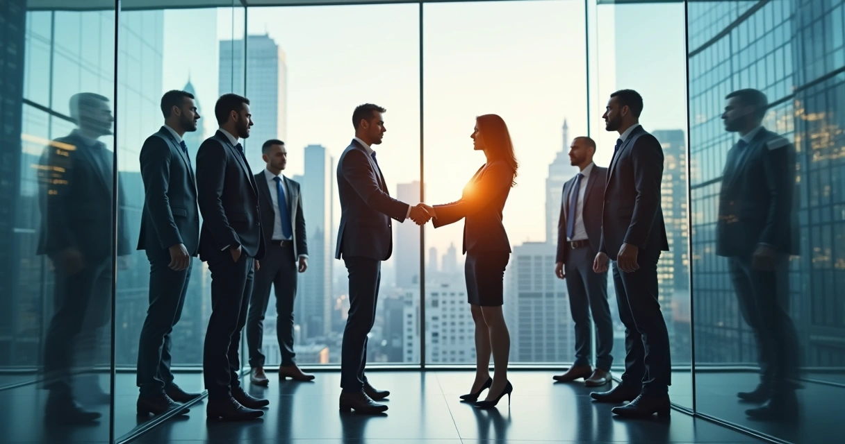 Equipes de trabalho interagindo em ambiente corporativo competitivo