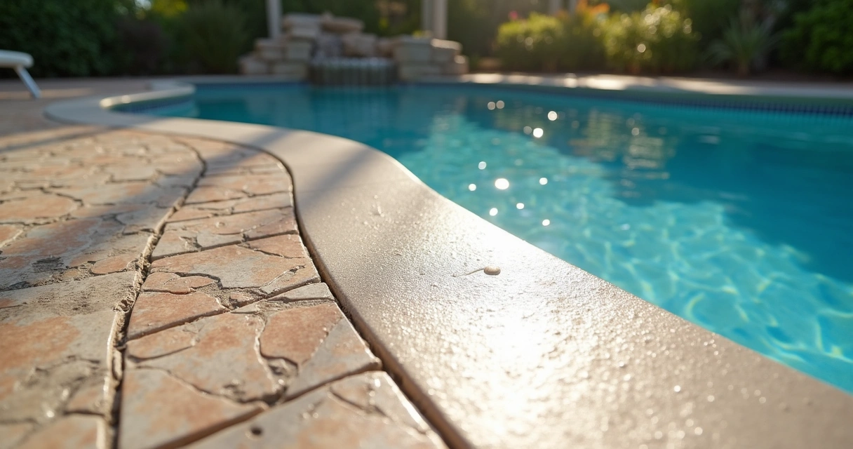 Resurfaced pool deck with modern stamped concrete 