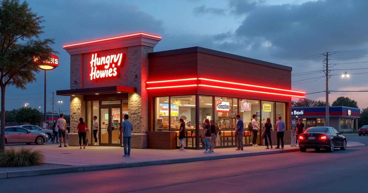 Pizzaria Hungry Howie’s integrada a complexo com posto de gasolina e loja de bebidas em Fort Worth 