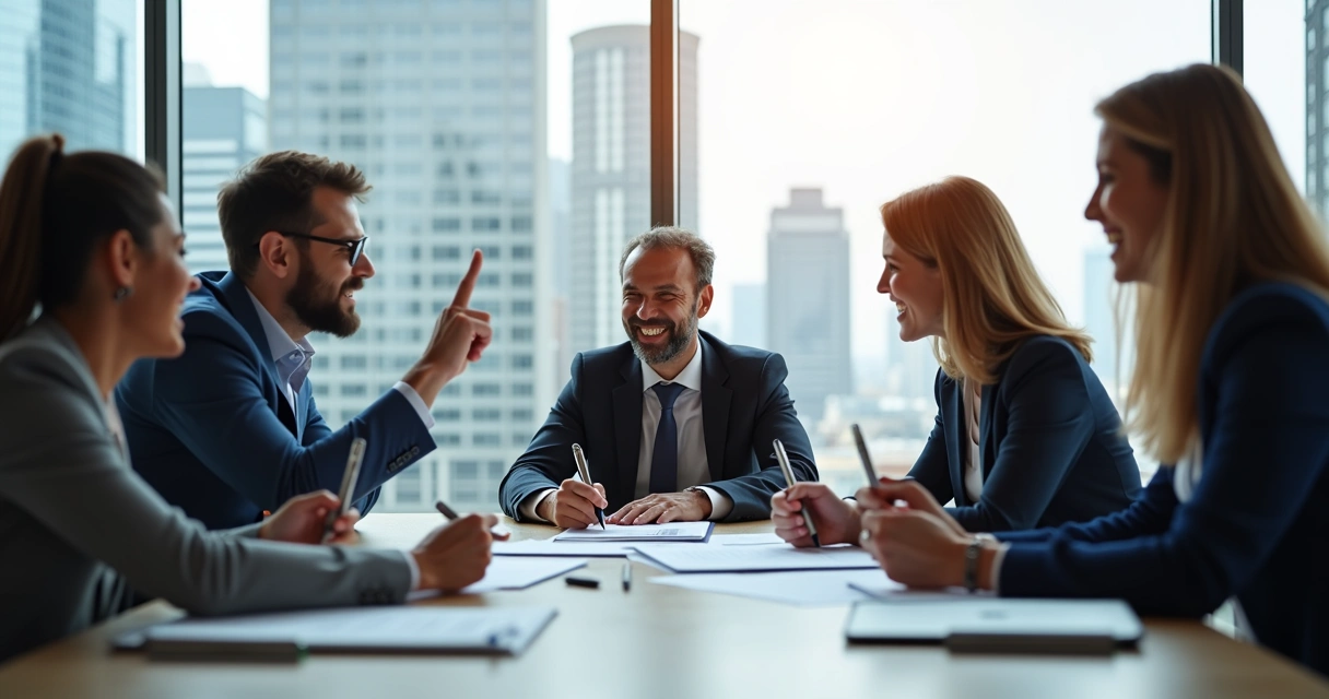 Empresa nos EUA aproveitando benefícios legais com equipe reunida 
