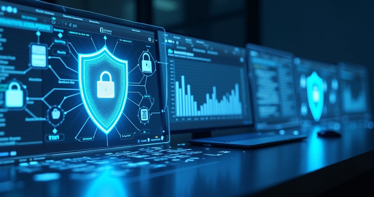 Representação visual de compliance e cibersegurança em um ambiente digital de investimentos 