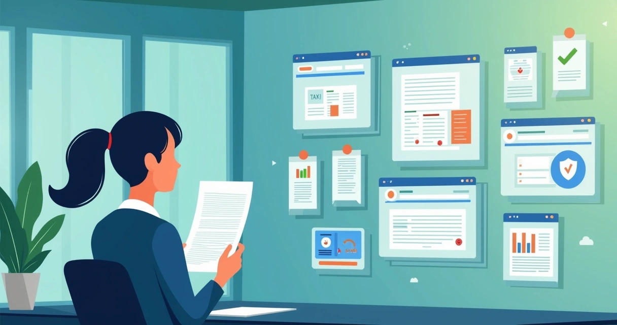 Empreendedor analisando documentos de compliance em uma loja virtual digital 