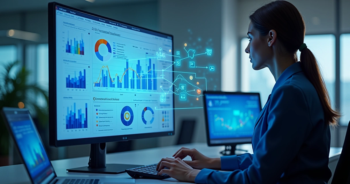 Interface de dashboard de compliance com gráficos e inteligência artificial em destaque