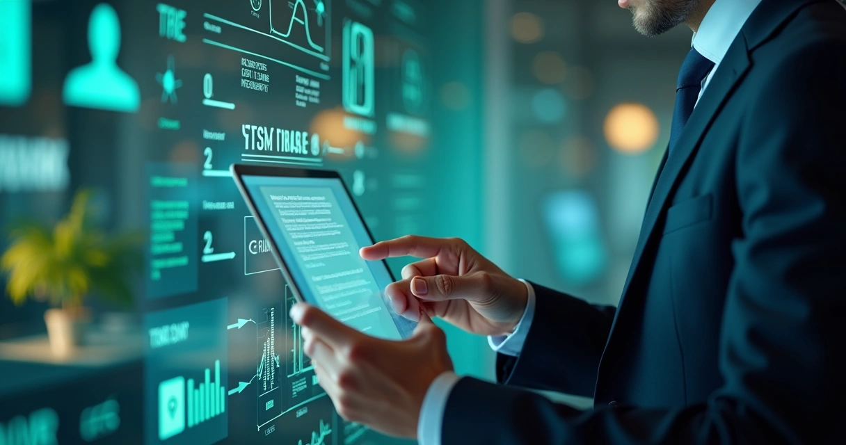 Pessoa analisando dados em tela digital com gráficos de compliance 