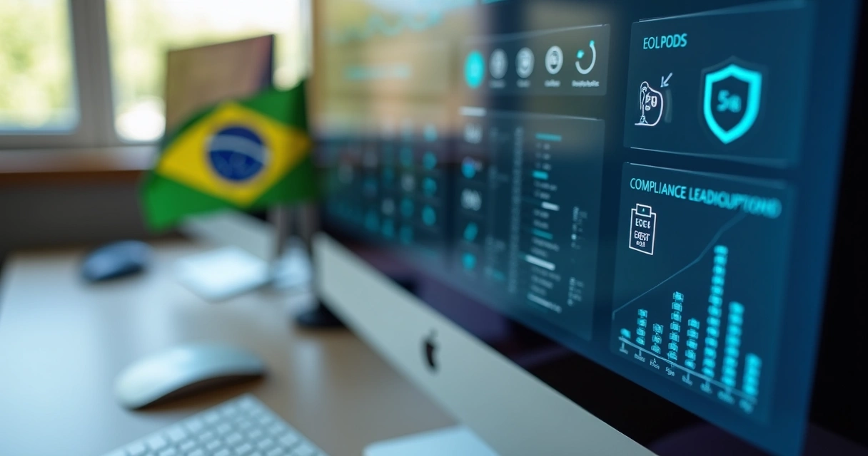 Painel de compliance LGPD em tela de computador 