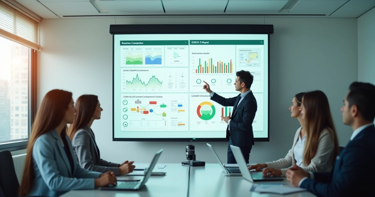 Auditoria de compliance LGPD em sala de reunião com painéis de dados SaaS 