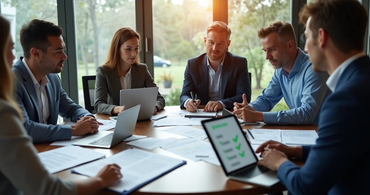 Equipe de vendas reunida discutindo compliance de dados 