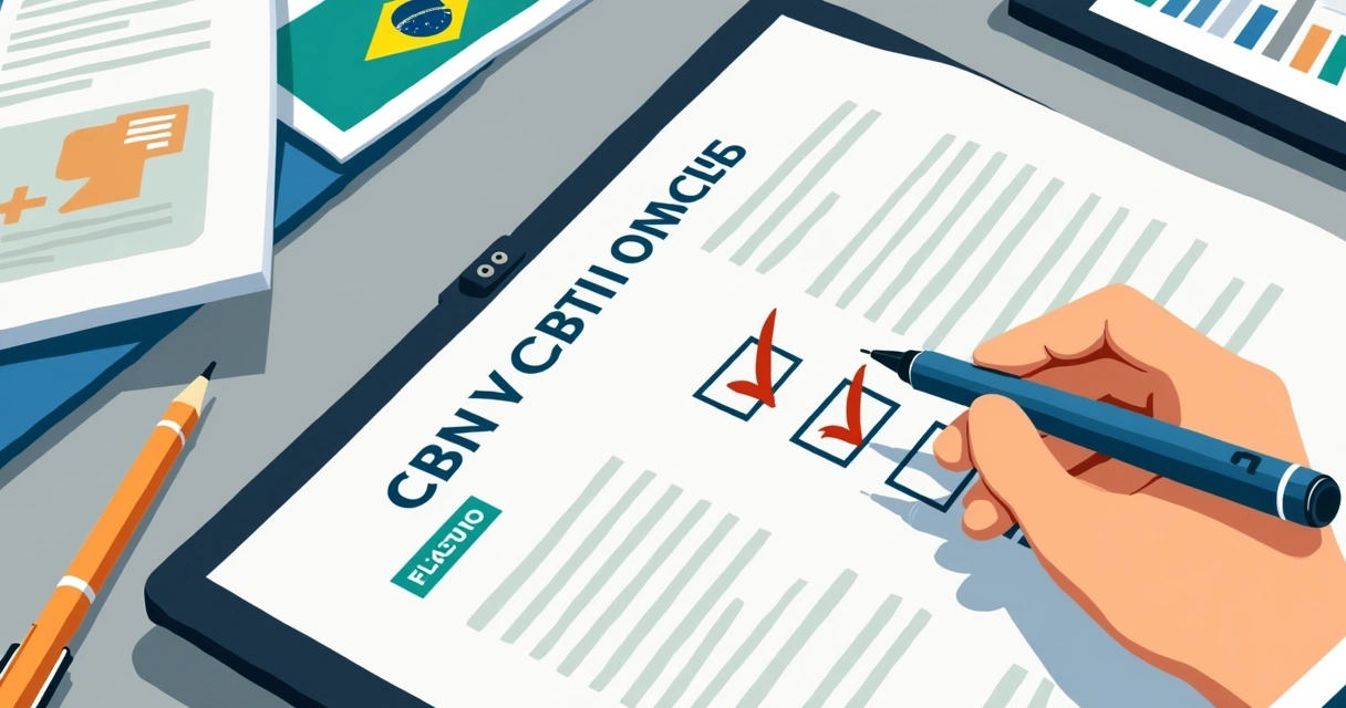 Documentos de compliance e checklist jurídico eleitoral em mesa de trabalho. 