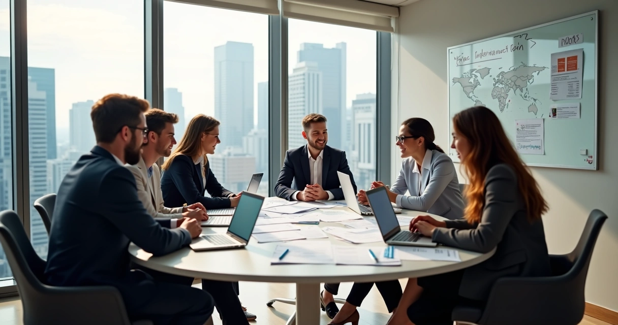 Equipe trabalhando em documentos de compliance tributário internacional