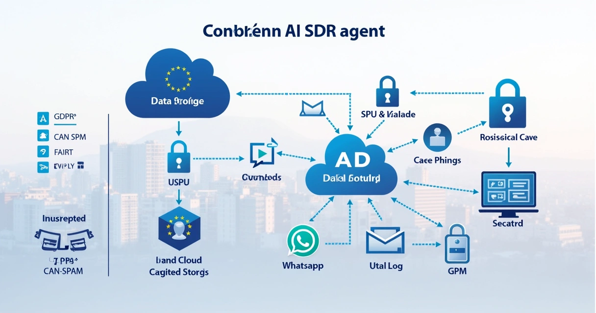 Flowchart illustrating compliant AI SDR agent data flow 