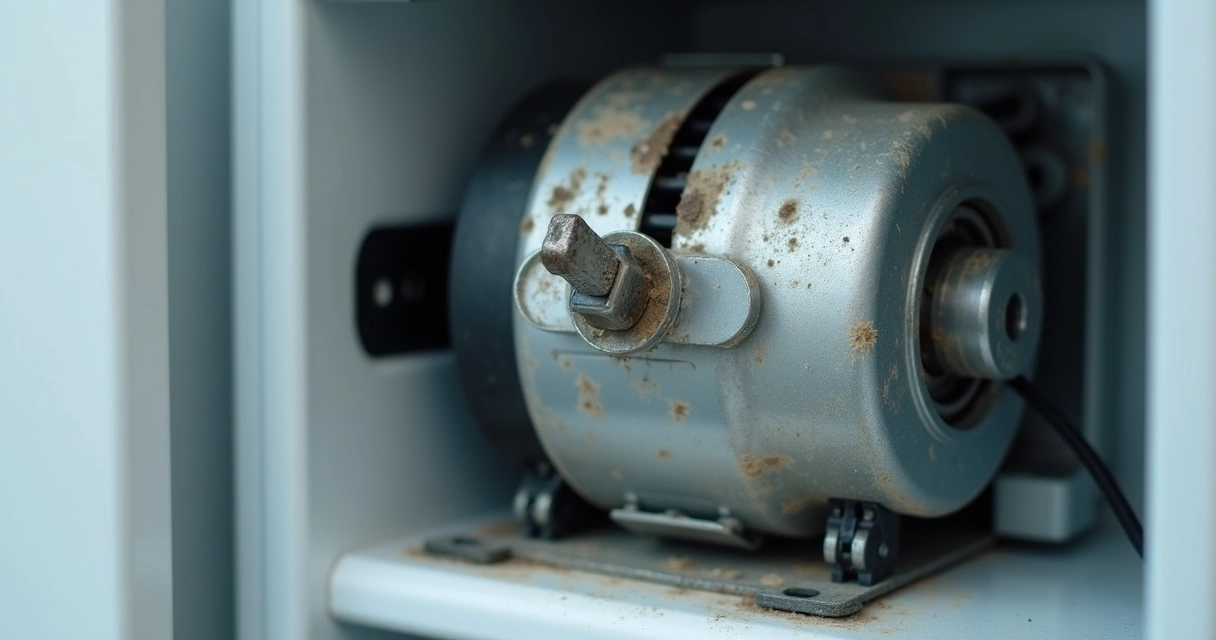 Detalhe de componente solto na geladeira 