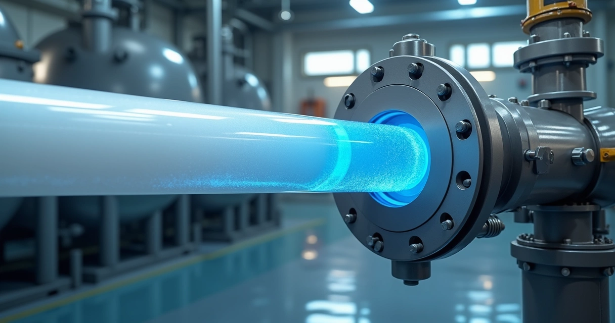 Tubo e flange em teflon em ambiente químico